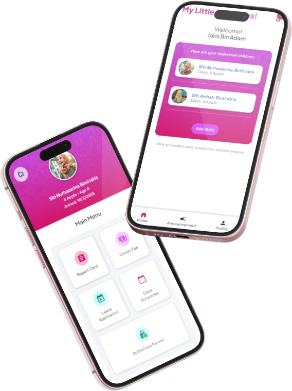 Brillia school communication app shown on two mobile phones