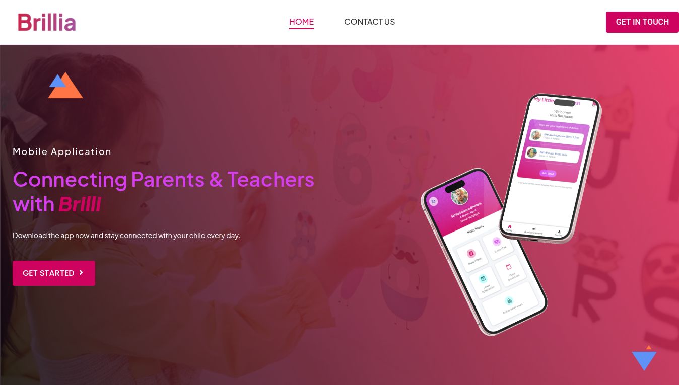 Brillia website homepage introducing its school communication app