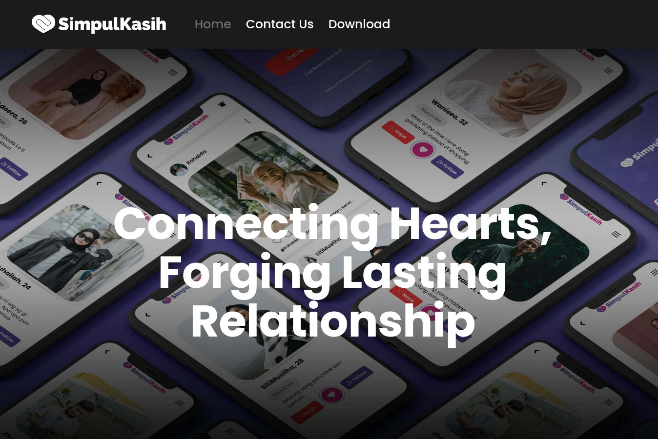 SimpulKasih website homepage with its meaningful relationships headline